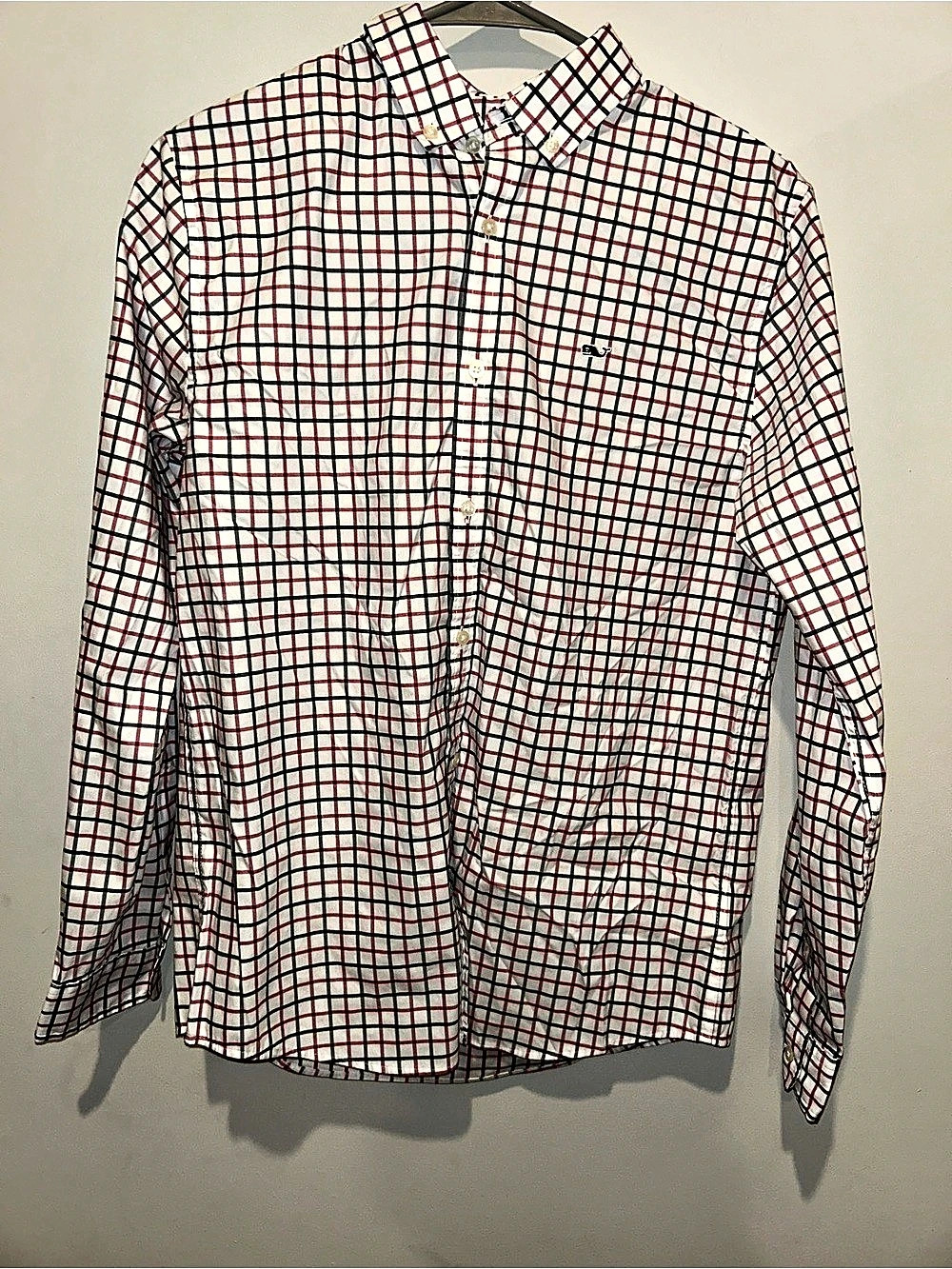 Vineyard Vines On-The-Go Performance Plaid Button Down Shirt in White & Red 18